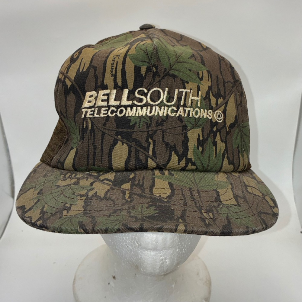 Vintage BellSouth Telecommunication Trebark Camo Trucker Hat Snapback Brimar USA